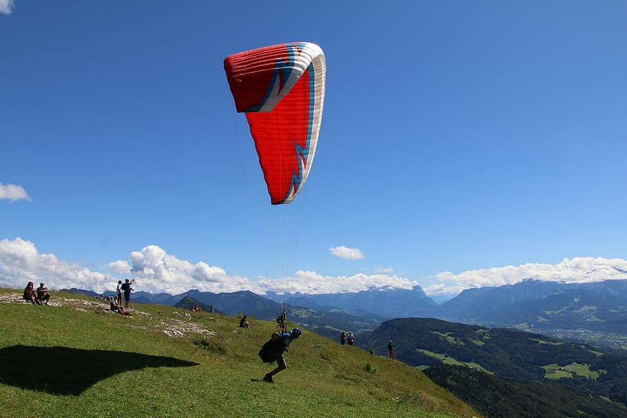 salzburg, gaisberg, paraglider, mountain, sky, adventure, nature, HD wallpaper