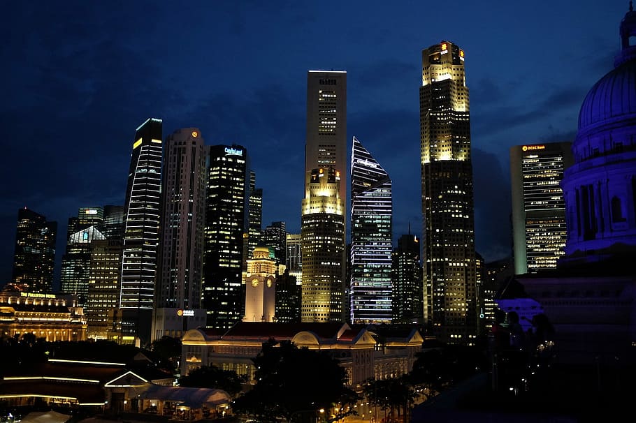 skyscrapers at night, urban Skyline, architecture, cityscape HD wallpaper