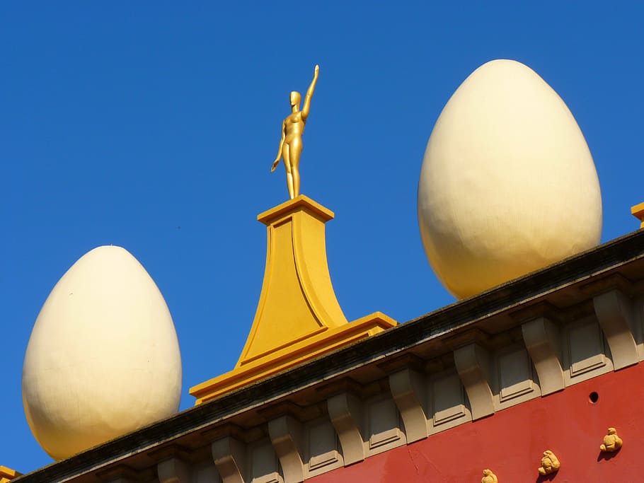 figure, golden, egg, white, museum, dalí, figueras, spain HD wallpaper