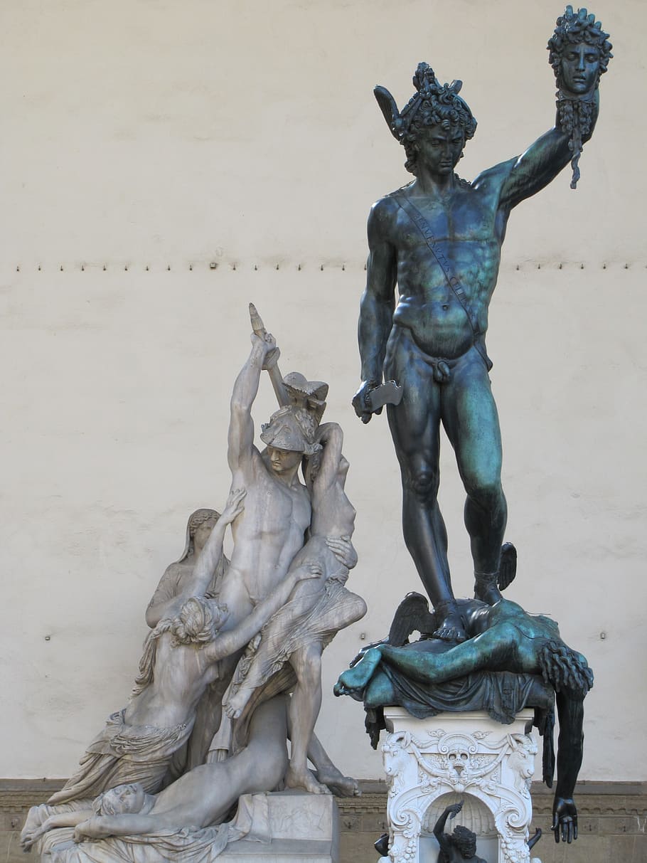 loggia dei lanzit, heroes, medusa's head, statue, sculpture, HD wallpaper