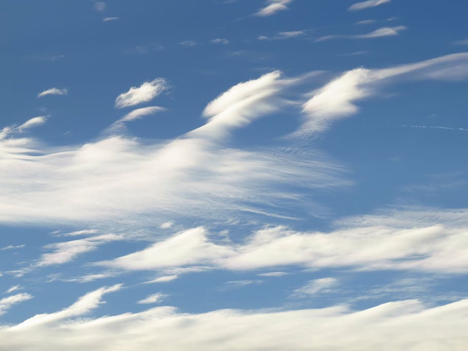 sky, clouds, blue, contrail, clear, sunny, beautiful, warm HD wallpaper