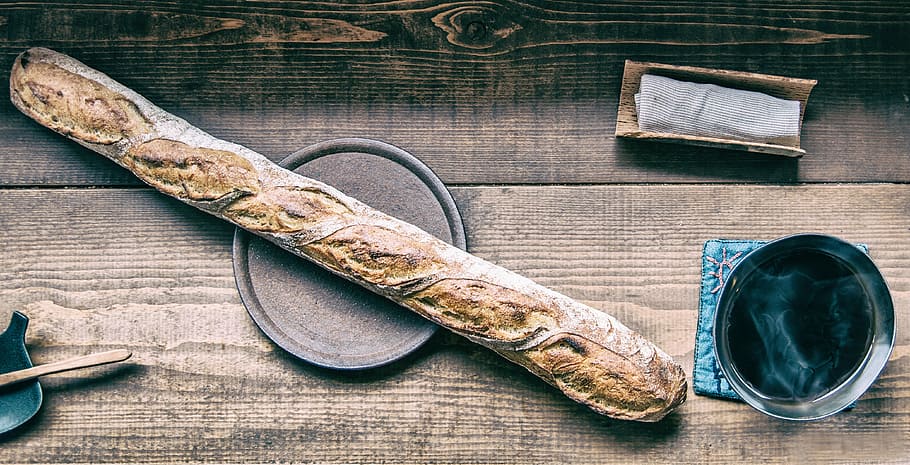 baguette bread on table, coffee, cafe, french bread, natural light HD wallpaper