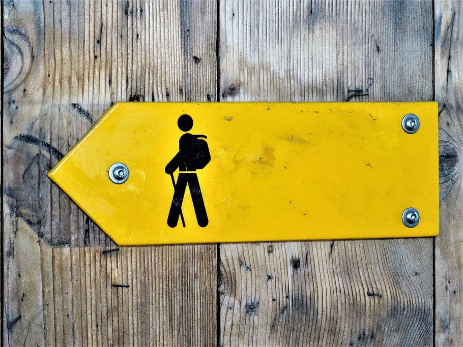 Trail, Sign, Wanderer, Sheet, Directory, yellow, wood - material HD wallpaper