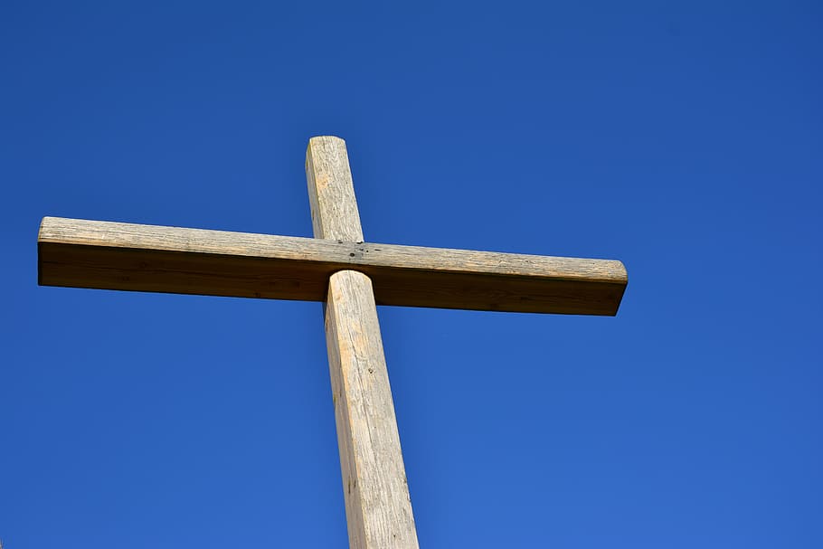 HD wallpaper: stock photography of gray wooden cross on grass field