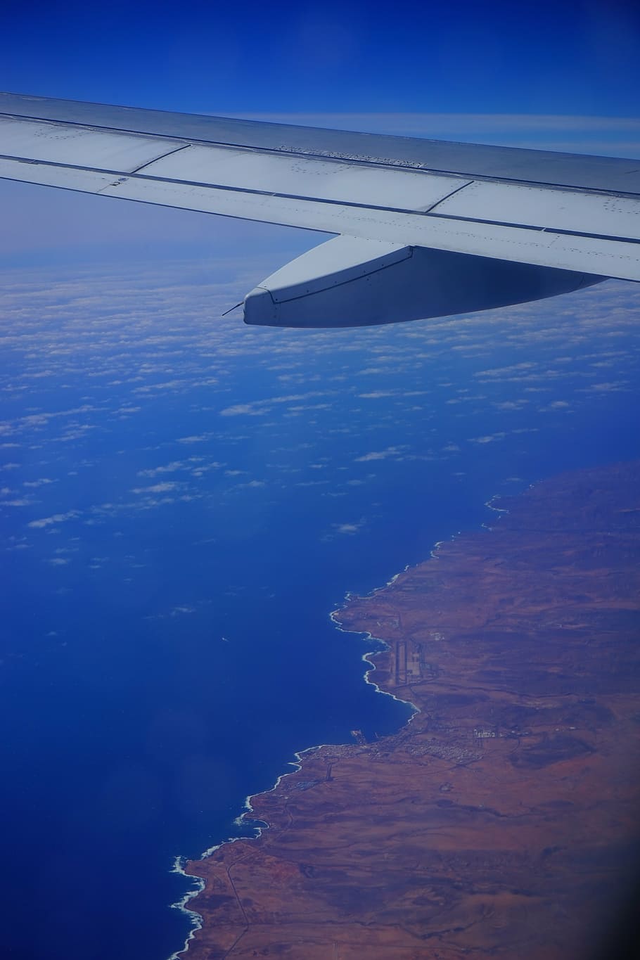fly, aircraft, wing, sea, island, fuerteventura, canary islands, HD wallpaper