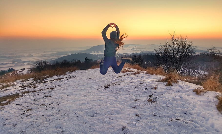 winter, mountain, sunset, sky, one person, snow, cold temperature HD wallpaper