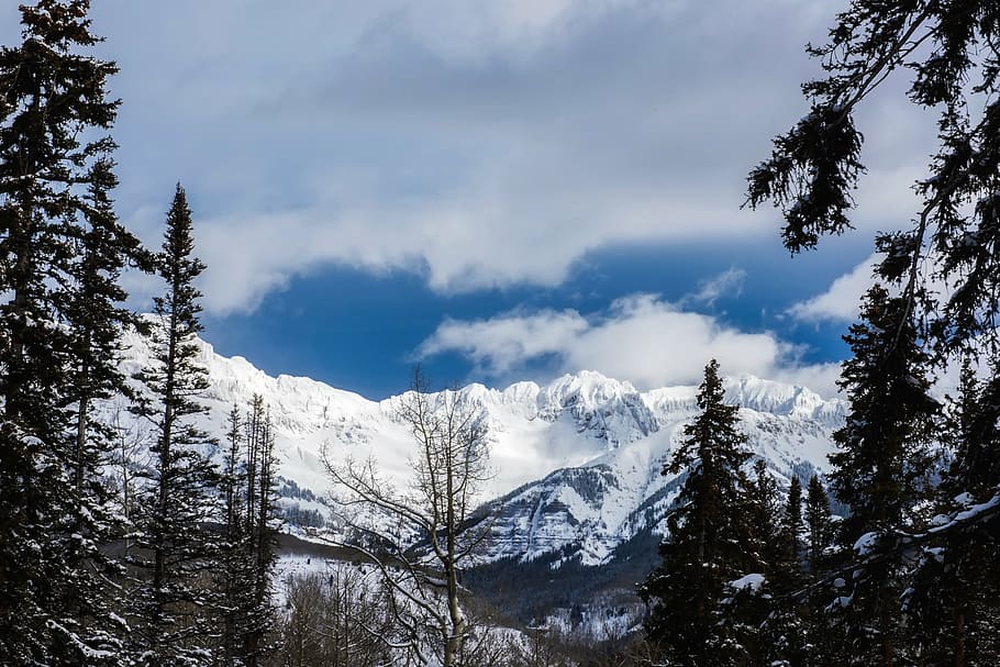 colorado, mountains, sky, clouds, landscape, snow, winter, forest HD wallpaper