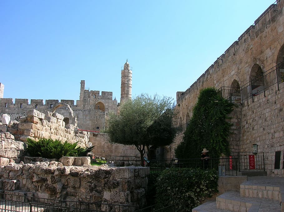 Tower of David from afar in Jerusalem, Israel, photos, public domain