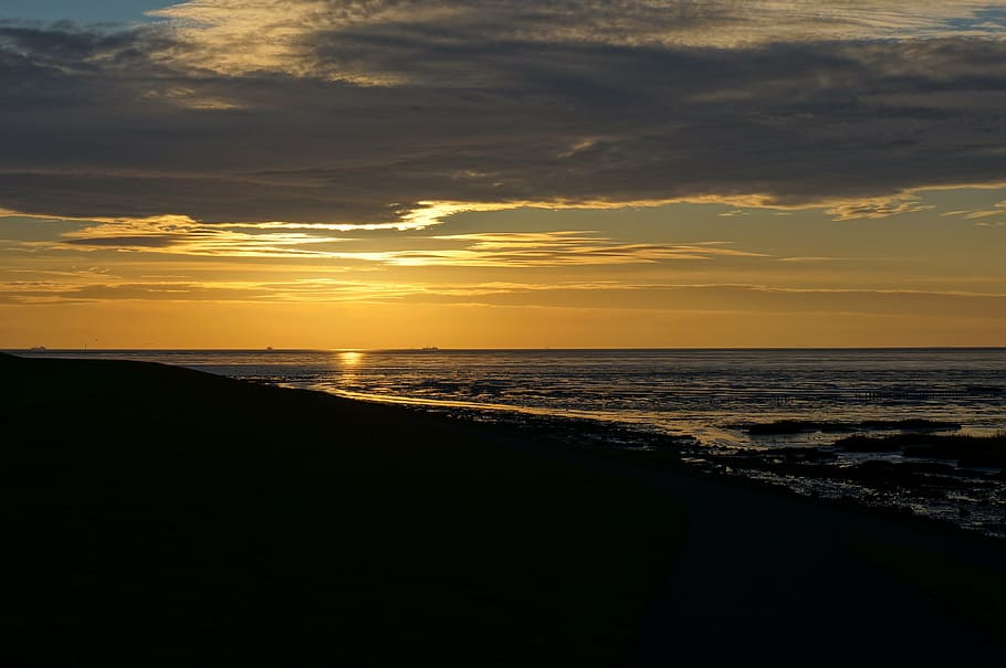 sunrise, wad, terschelling, evening, clouds, atmosphere, horizon, HD wallpaper