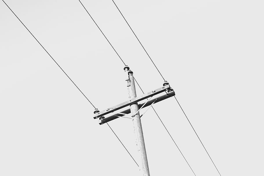 gray utility post, cable, wire, pole, electrical, transmission HD wallpaper