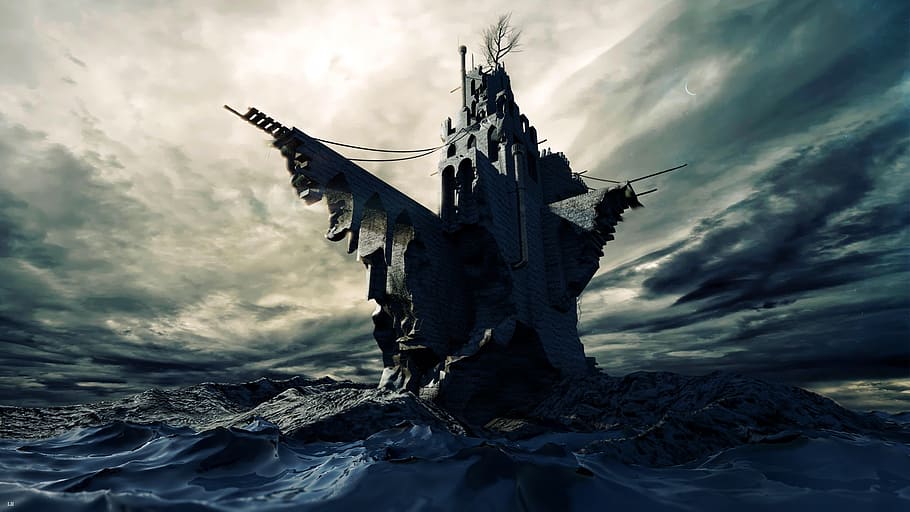 grey ship wallpaper, render, castle, fantasy, design, rendering HD wallpaper