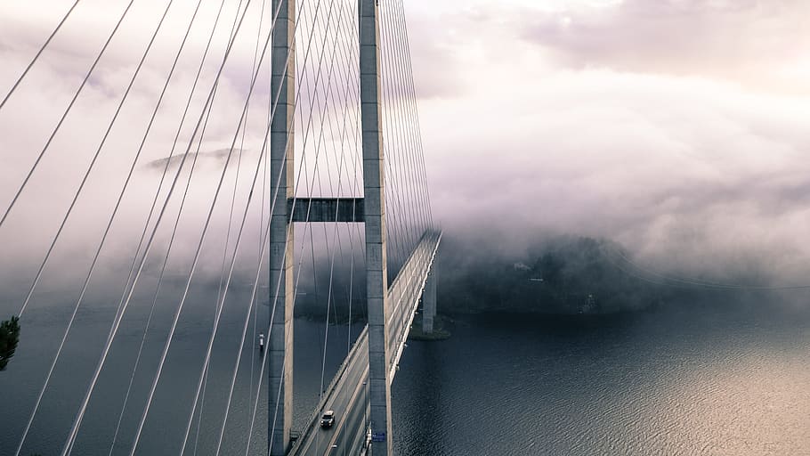 bridge, architecture, structure, infrastructure, fog, car, transportation HD wallpaper