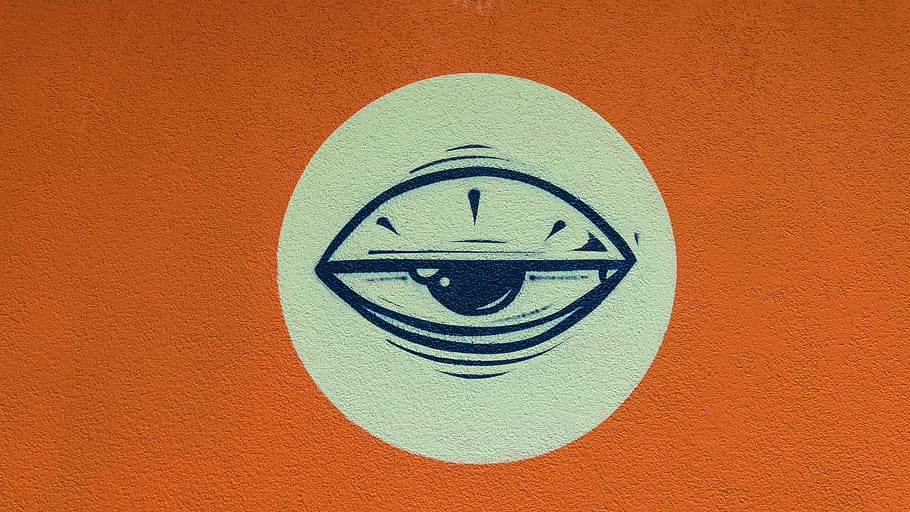 eye logo, Graffiti, Stylized, half-opened eye, orange, decoration, HD wallpaper