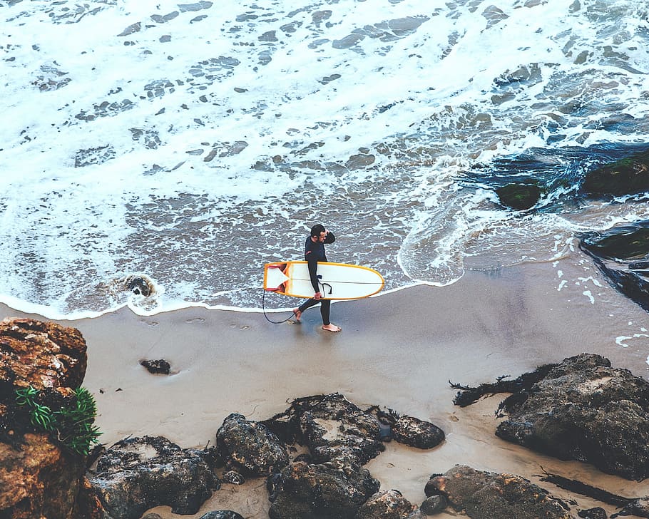people, man, surf, waves, ocean, sea, beach, vacation, adventure HD wallpaper