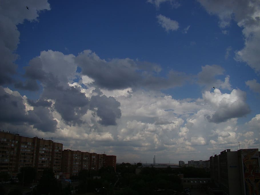 sky, stormy, dull, clouds, blue, at home, city, cloud - sky, HD wallpaper