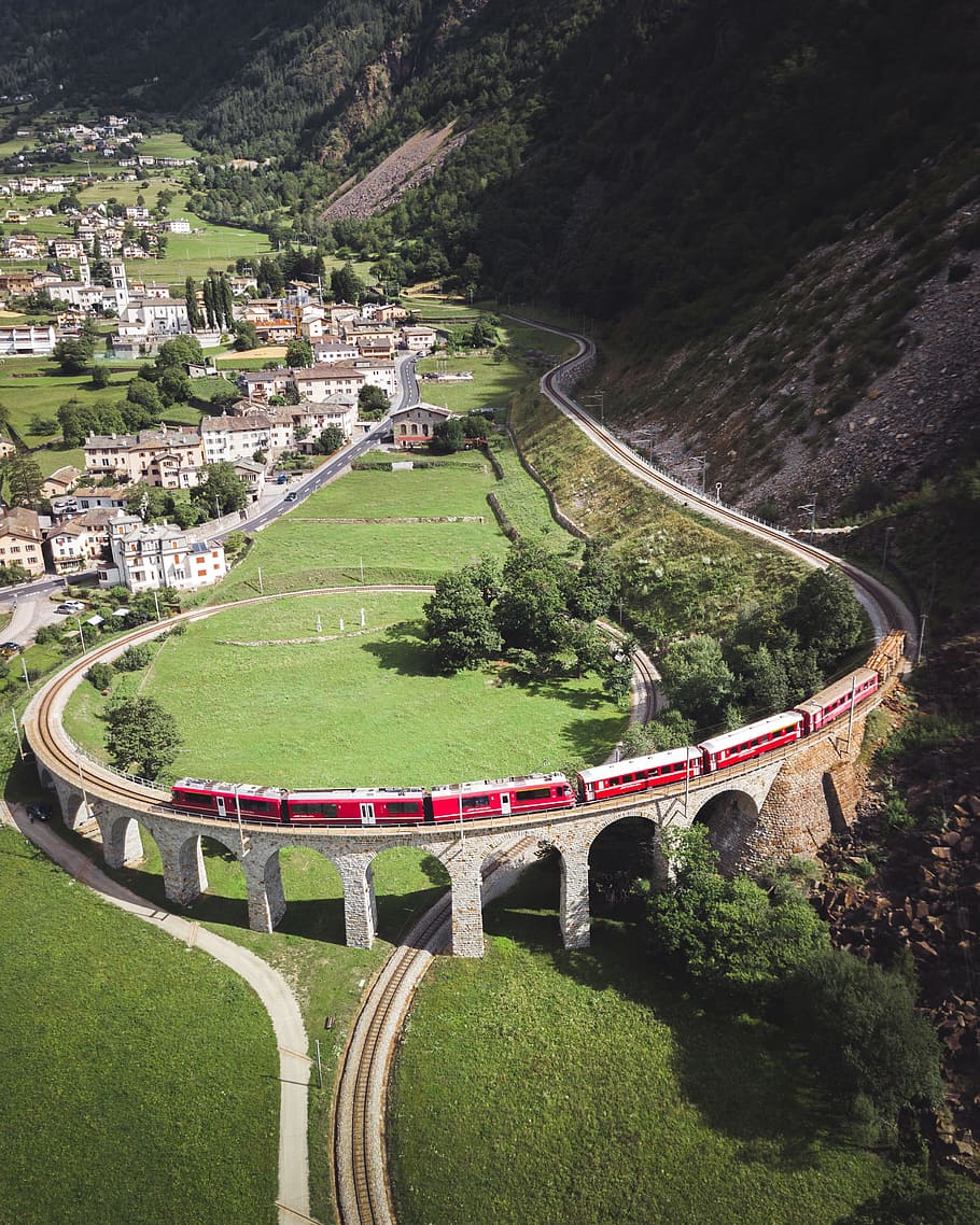 train, railway, switzerland, railroad, viaduct, train track, HD wallpaper