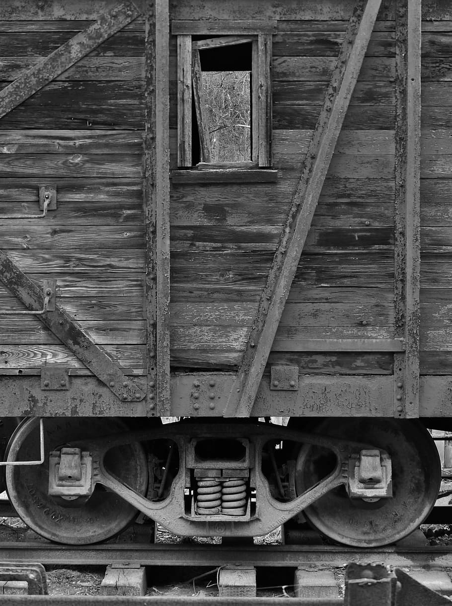 railroad, train, car, black and white, box, tracks, pennsylvania, HD wallpaper