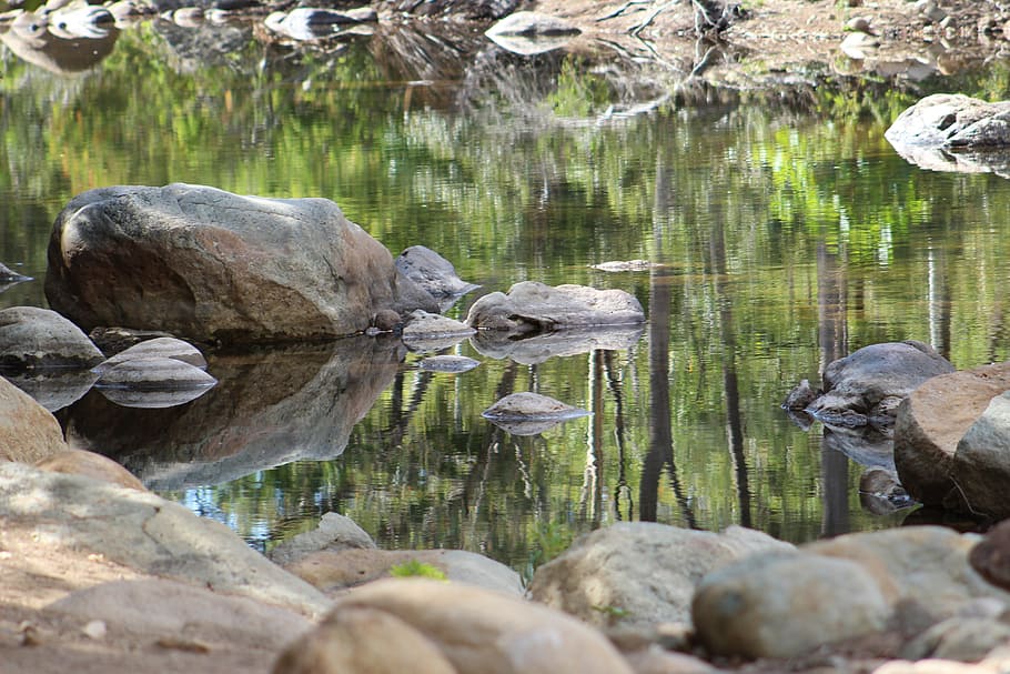 reflection, river, creek, water, nature, view, scenic, lake HD wallpaper