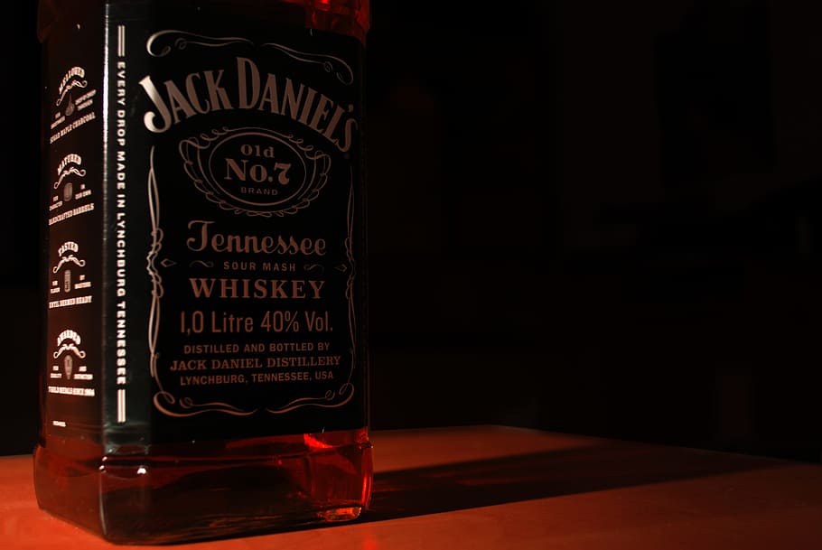 Jack Daniels Whiskey 1 Litre, alcohol, bottle, dark, drink, liquor