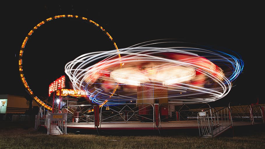 dark, night, amusement, park, rides, adventure, illuminated HD wallpaper