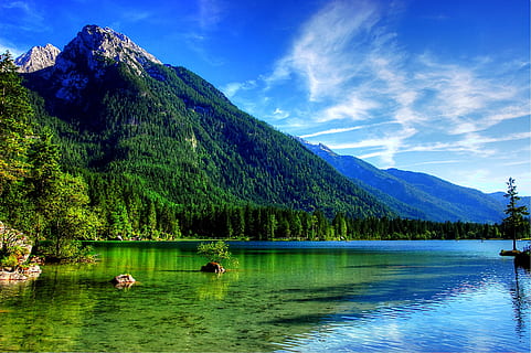 Online crop | HD wallpaper: body of water beside mountain, Ramsau ...