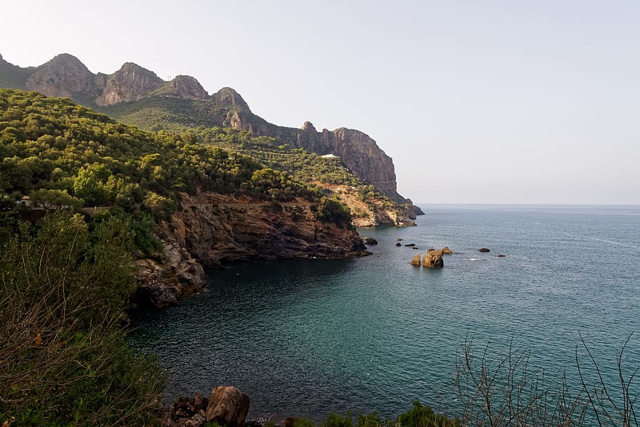 Bejaia, Algeria, Mediterranean, blue, sea, water, rock, booked, HD wallpaper