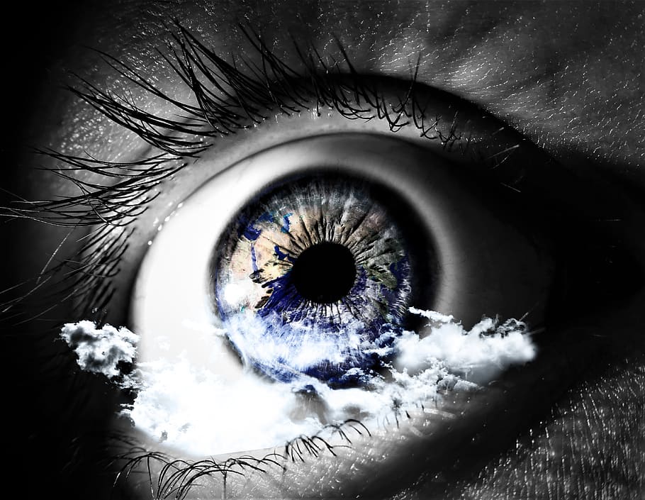 eye, vision, world, cloud, sensory perception, eyesight, one person HD wallpaper