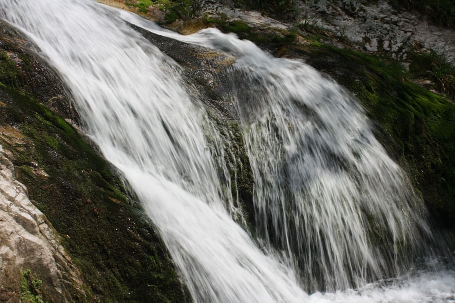 Waterfall, Soft, Strong, Rock, blurred motion, speed, river HD wallpaper