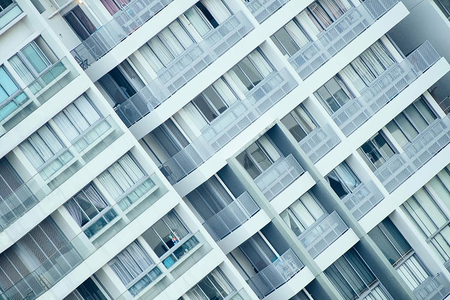 white high rise building, white concrete building, window, repetition HD wallpaper