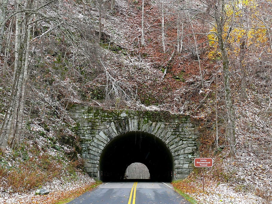 tunnel, mountain, road, serene, winter, travel, landscape, highway HD wallpaper