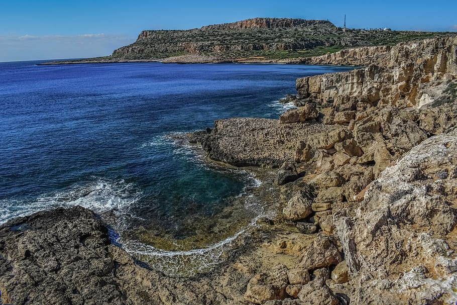 cyprus, cavo greko, cape, rock, sea, coastline, national park HD wallpaper