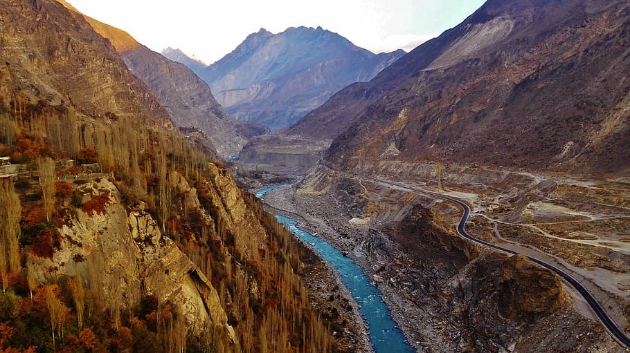 photo of canyon, river, mountain, pakistan, water, nature, travel HD wallpaper