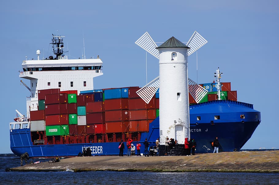 ship, container, container ship, freighter, shipping, frachtschiff HD wallpaper