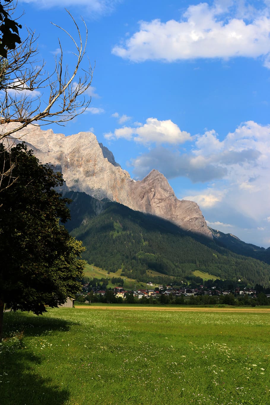 Mountains, Meadow, Clouds, Blue Sky, holiday, hiking, nature HD wallpaper