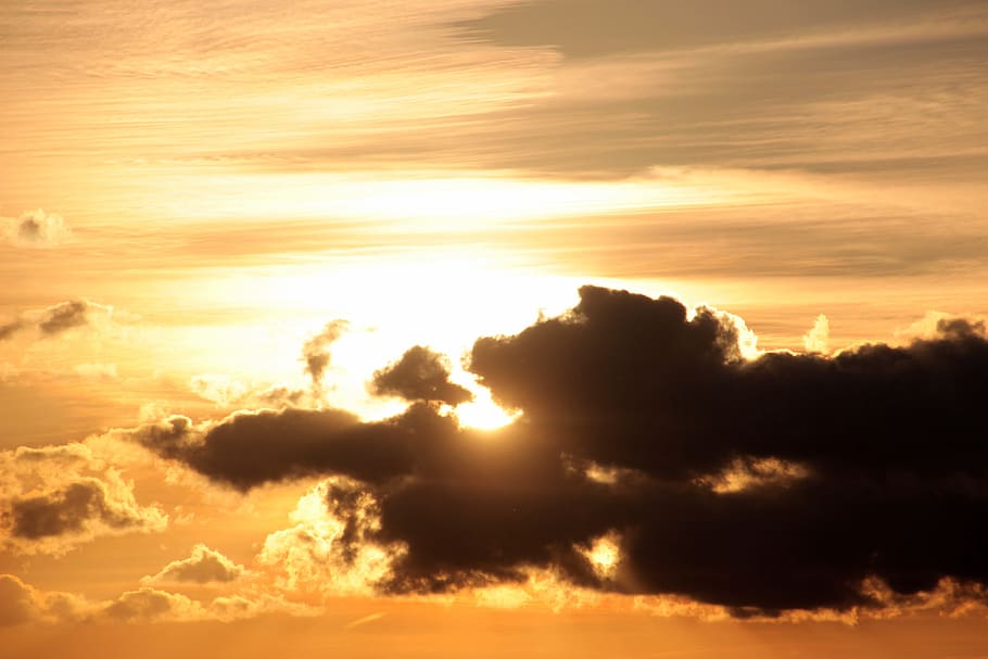sunset, clouds, dark clouds, bright cloud, contrail, abendstimmung HD wallpaper
