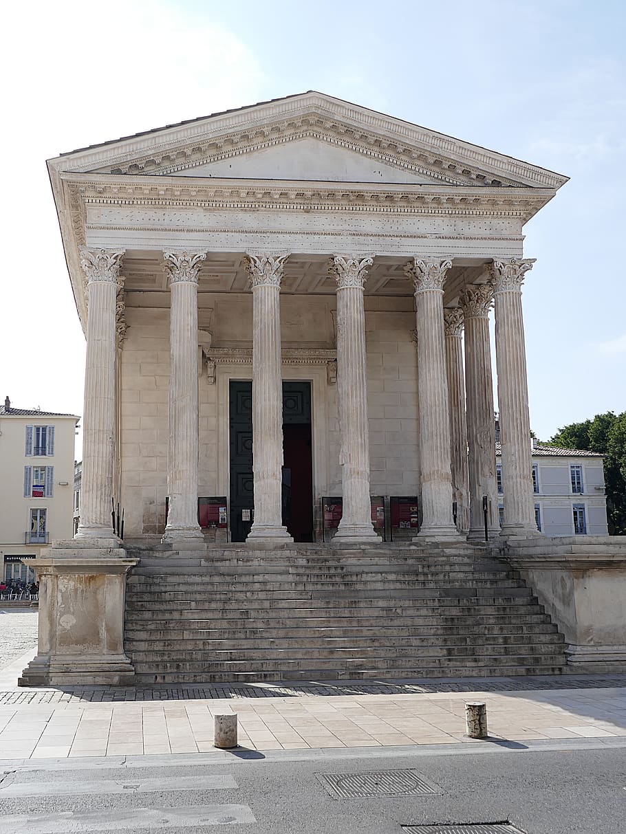 maison-carrée, roman, temple, nimes, france, architecture, HD wallpaper