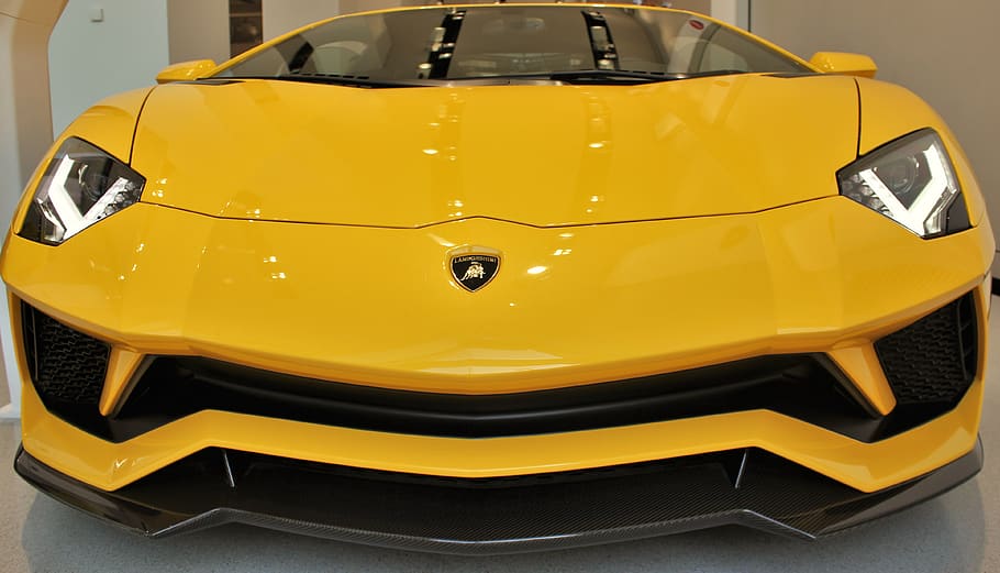 lamborghini, yellow, racing car, front, detail, mode of transportation HD wallpaper