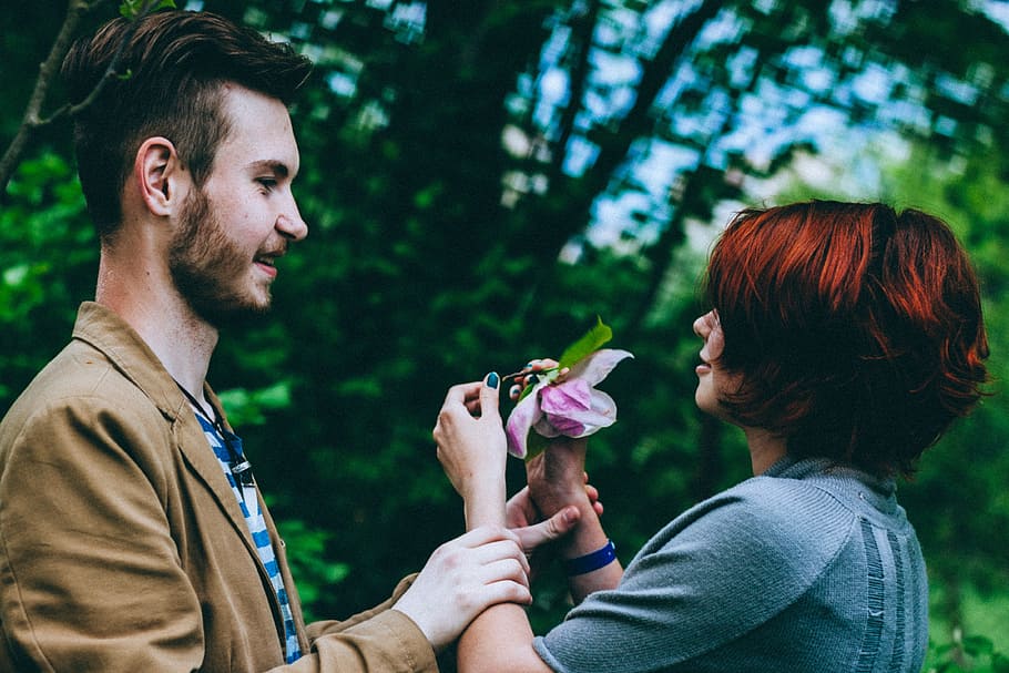 green, tree, plant, nature, flower, people, guy, girl, couple HD wallpaper