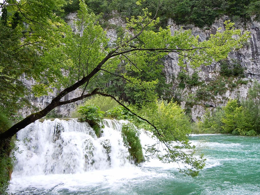 Lake, River, Water, Nature, Waterfall, forest, scenery, stone HD wallpaper