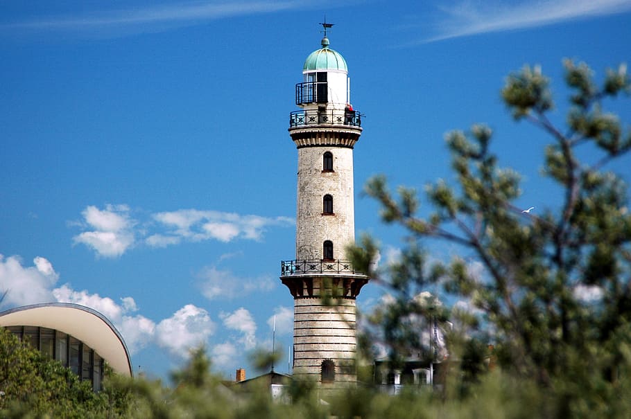 warnemünde, lighthouse, sky, baltic sea, northern germany HD wallpaper