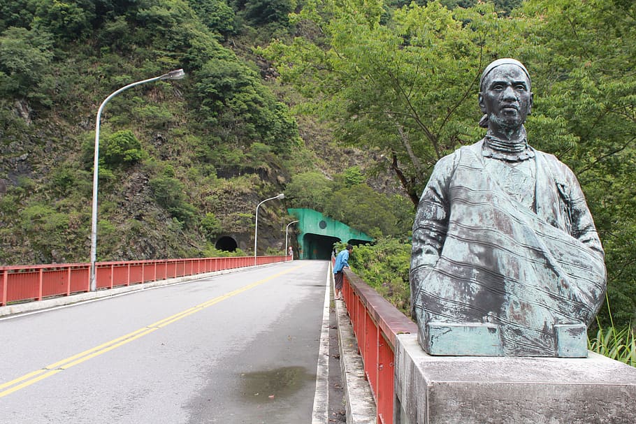 bridge, bungee, landscape, human representation, statue, male likeness HD wallpaper