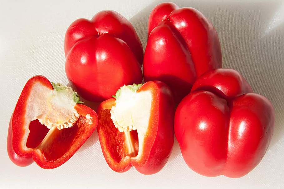 paprika, red, vegetables, red pepper, food, sweet peppers, sliced HD wallpaper