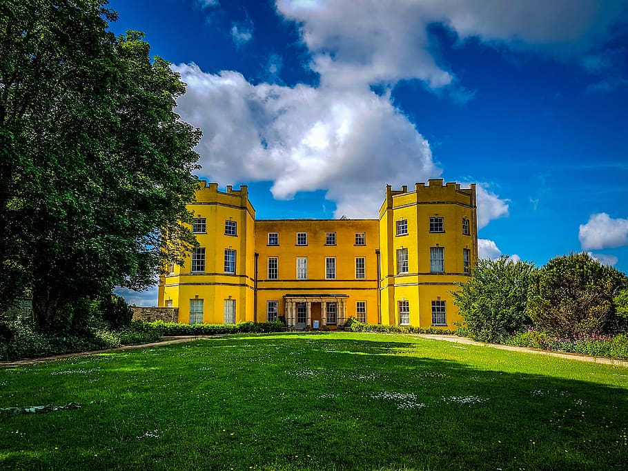manor house, yellow house, mental home, flats, accommodation, HD wallpaper