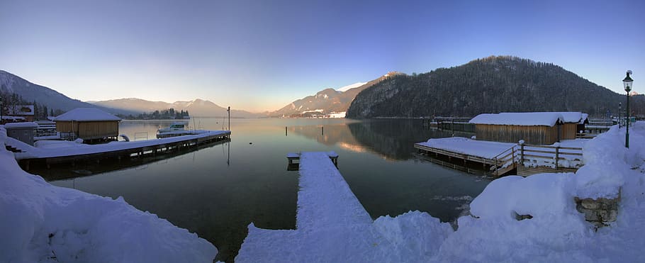 waters, nature, panorama, sky, lake, strobl, lake wolfgang HD wallpaper