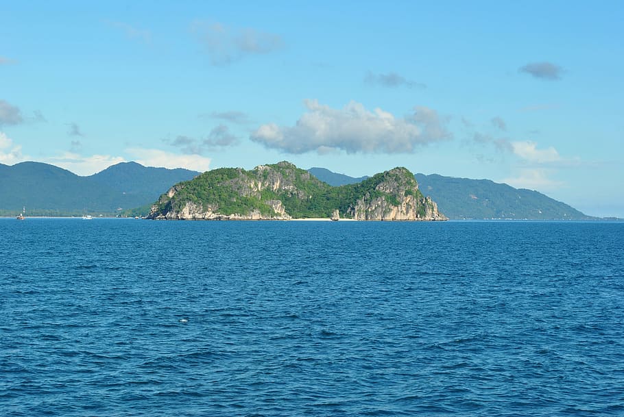 island, sol, mar, sea, blue, nature, coastline, summer, mountain HD wallpaper