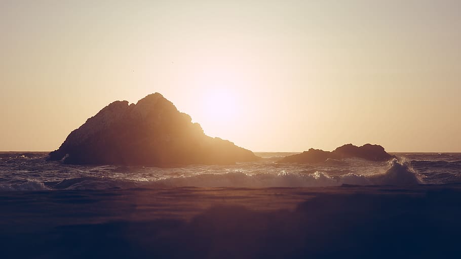 ocean, sea, water, coast, hill, rocks, sky, nature, relax, vacation HD wallpaper