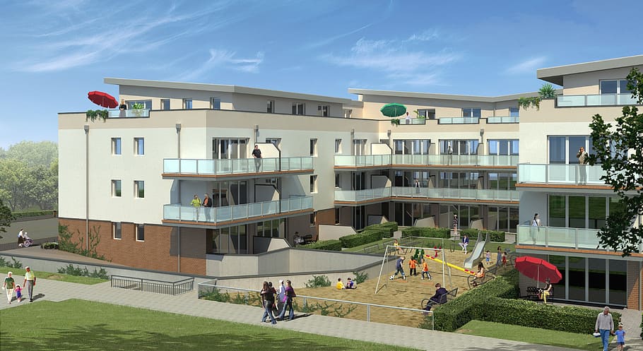 multi-family home, villa, rendering, visualization, architecture HD wallpaper