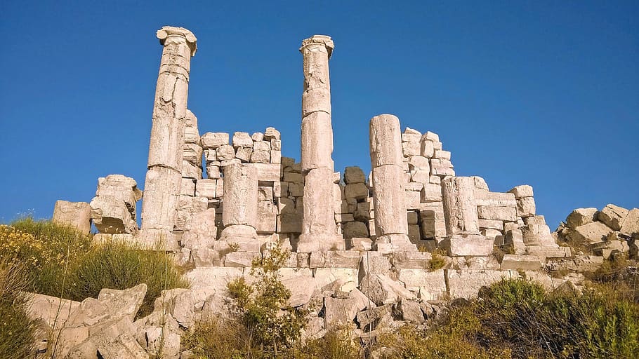 rock formation under clear blue sky, lebanon, ruin, roman, hardine