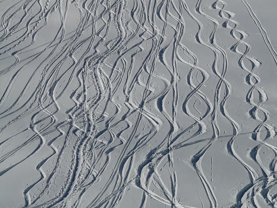 Skiing, Departure, Wag, Trace, Curves, powder snow, wintry HD wallpaper