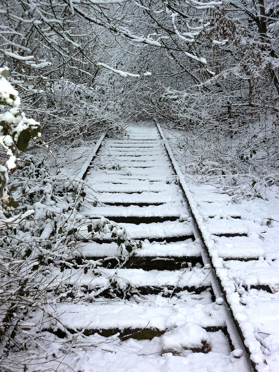 track, winter, train, seemed, overgrown, railway, end, snow HD wallpaper